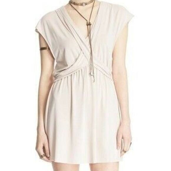 Free People Ivory Pearl Cupro Cap Sleeve Crisscross Mini Dress Size Large NEW - Picture 1 of 8